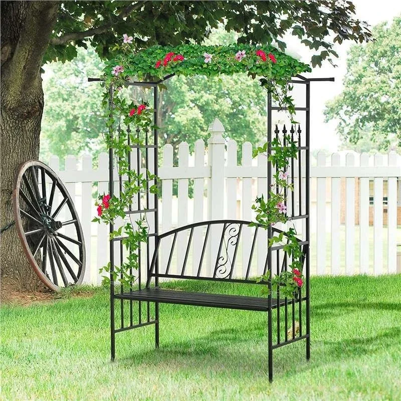 Wrought iron with seat Arch Floor to ceiling flower stand Garden partition Rose clematis Climbing vine stand Balcony decoration