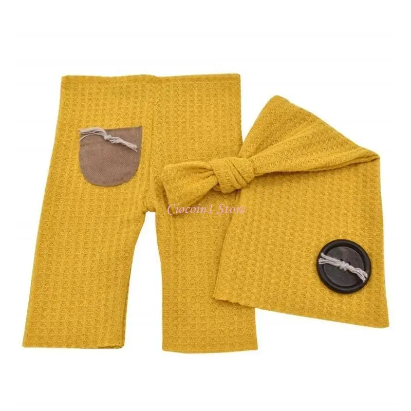 Y1UB Conjunto chapéu e calças com marca nascença, conjunto com calças e chapéu cauda longa, roupa para recém-nascidos,