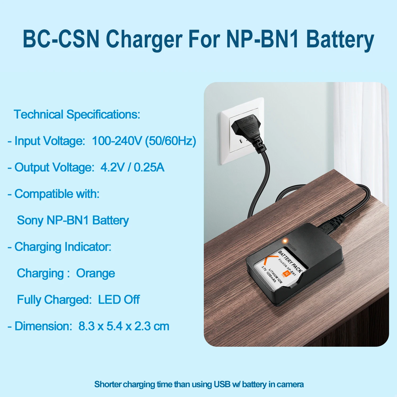 BC-CSN Batterieladegerät für Sony NP-BN1 Akku für DSC-T99 TX5 TX30 TX66 TX100V QX10 QX30 QX100 W310 W350 W520 W560 W630 WX9 WX7 – Detail 5
