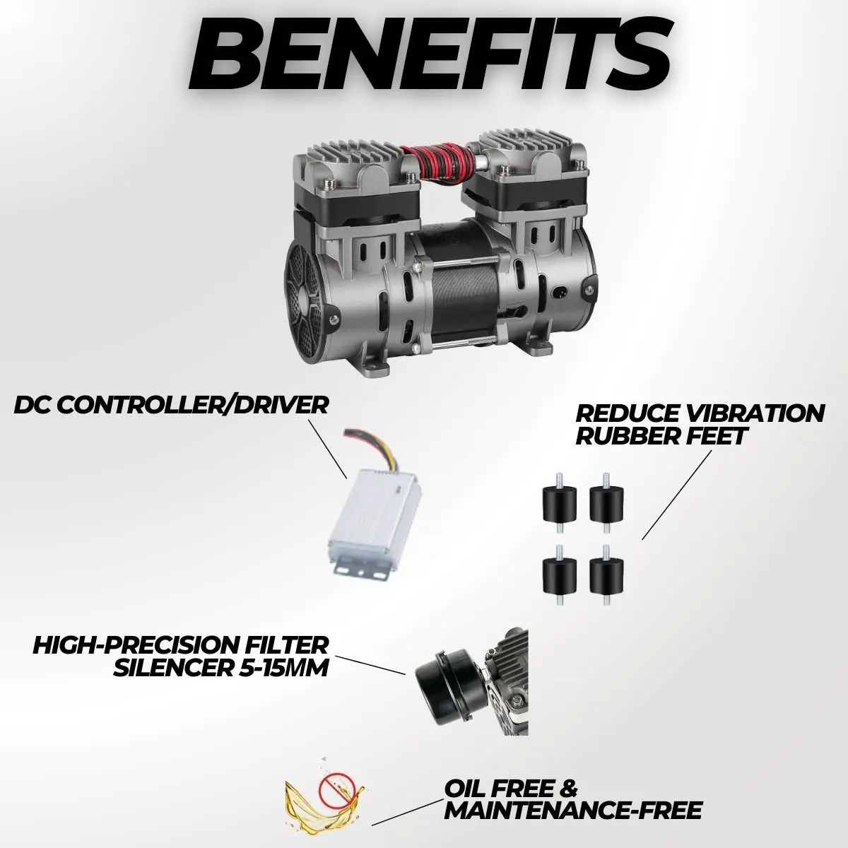 Piston Type Silent air Compressor BLDC Motor 24V Car Mounted air Compressor 330W Oil Free Brushless air Compressor Pump