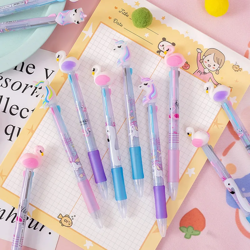 48 pcs/lot Creative Unicorn Flamingo 3 Colors Ballpoint Pen Cute press ball pens School Office writing Supplies Stationery Gift