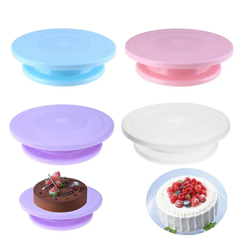 1pc Plastic Cake Plate Turntable Rotating Anti-skid Round Cake Stand Cake Decorating Rotary Table Kitchen DIY Pan Baking Tool