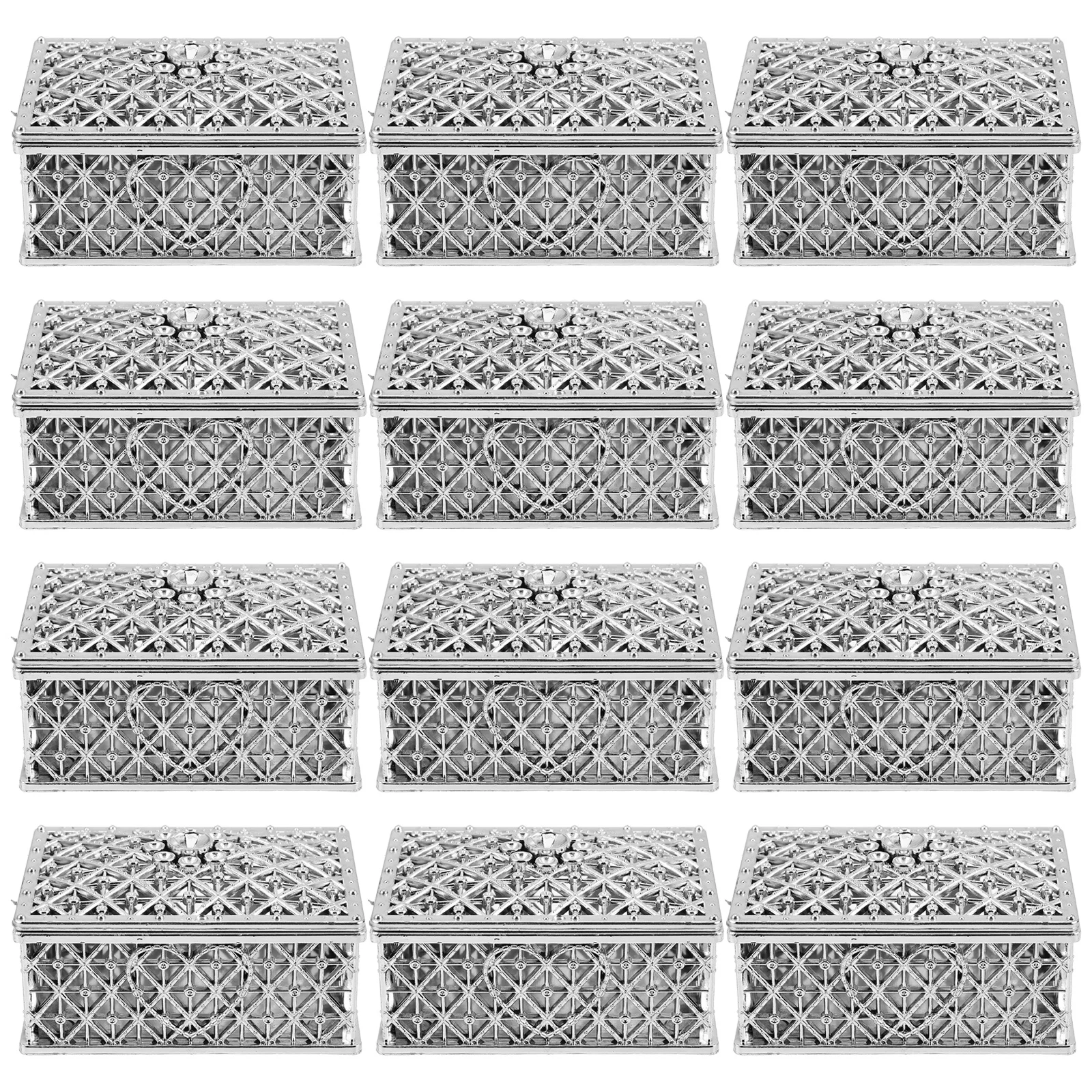 

12Pcs Gold-Plated Rectangular Jewelry Box Hollow Crafted Trinket Storage Candy Container Wedding Bridal Gift Organizer