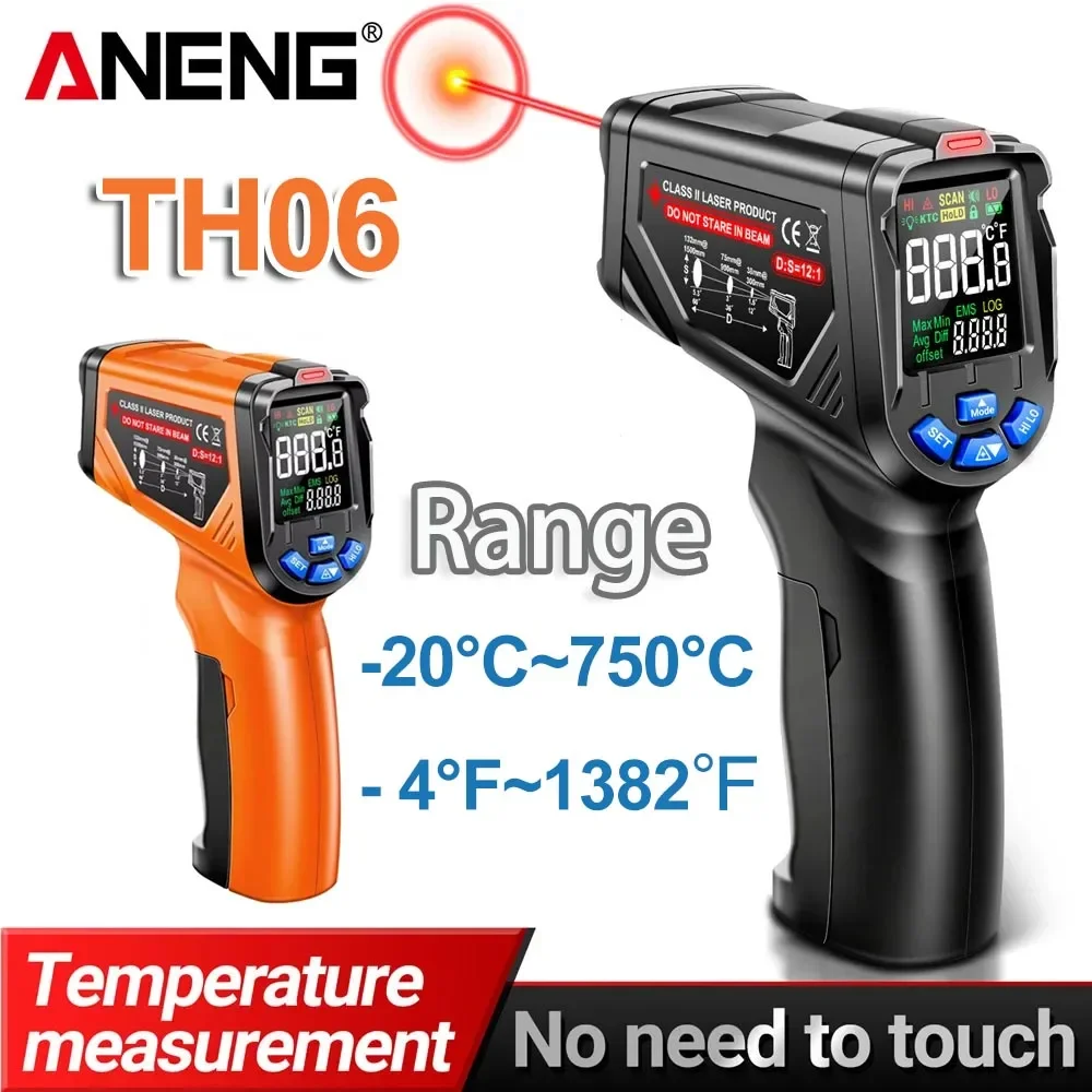 Infrared Temperature Gun  ANENG TH06 Adjustable Industrial Detector VA Reverse Screen Thermometer Sensor Instrument Tester Tools