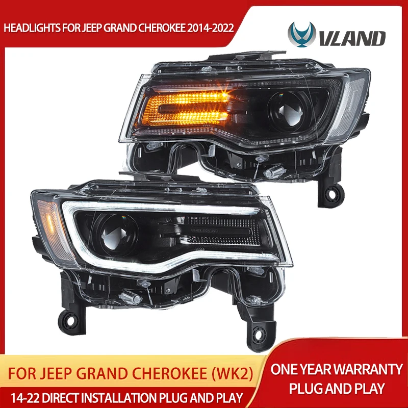 Fari LED Vland per Grand Cherokee (WK2) 2014-2022 con Animazione all'Avvio e DRL Blu
