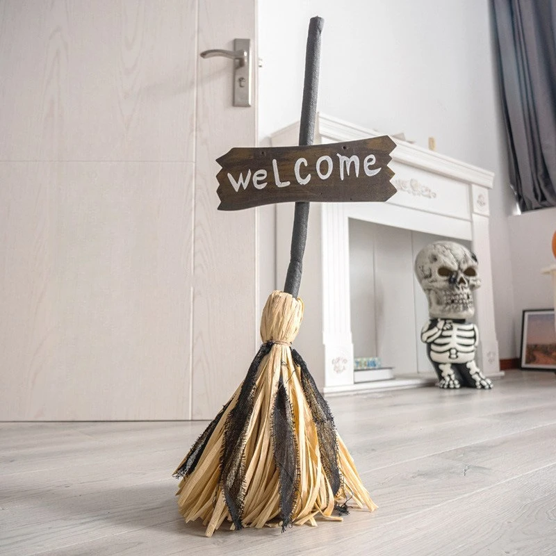 Halloween Floating Witch’s Broom Haunted Dancing Broom Moving Broomstick Magic Enchanter Sorceress Carnival Party Costume Props