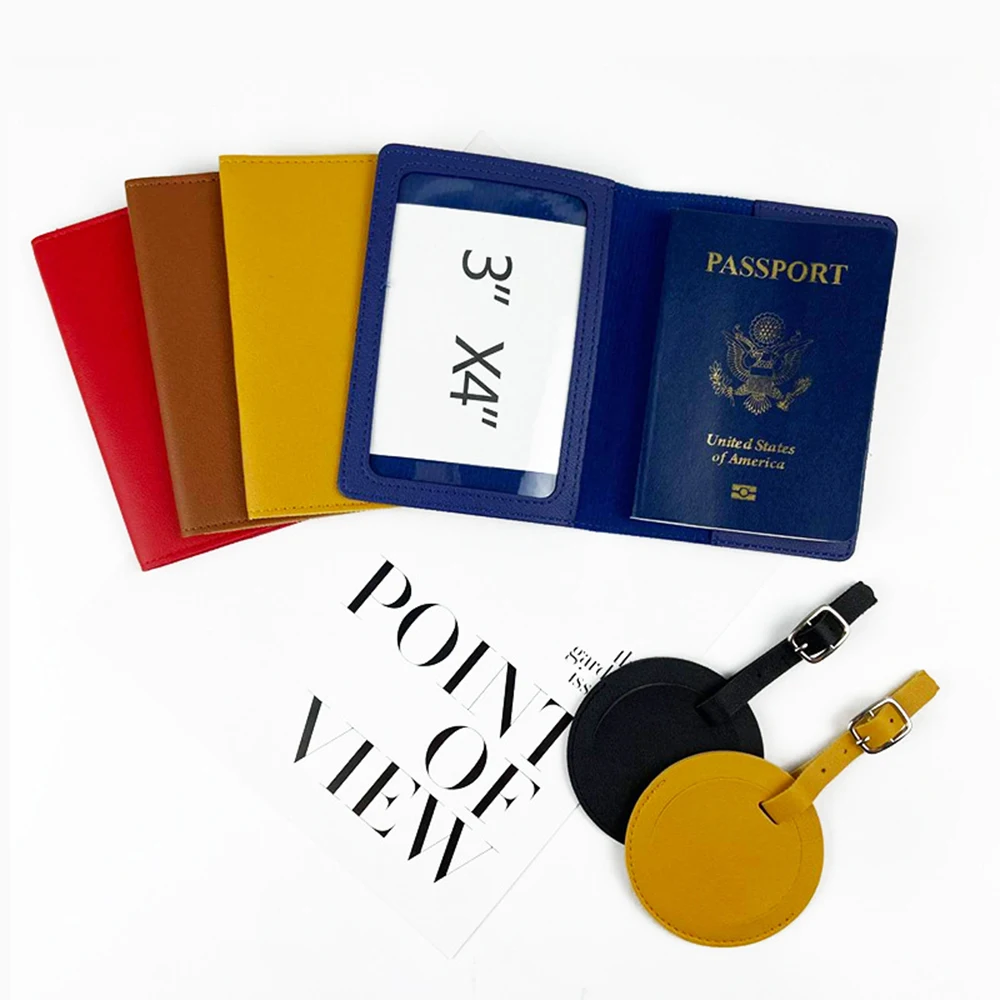 Custom Name Gift Travel Passport Holder Luggage Tag Set Free Personalize Initials Round Suitcase Label Ticekt Passport Cover