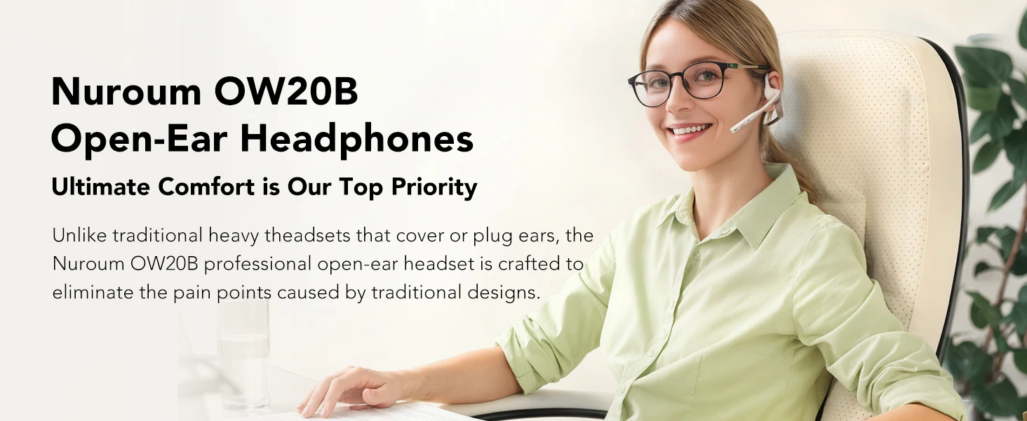 Nuroum Open-Ear Kabellose Kopfhörer Bluetooth 5.3 Headset mit Geräuschunterdrückungsmikrofon für Arbeit, Büro, Callcenter, Komfortable Ohrbügel-Kopfhörer Freisprecheinrichtung für PC, Laptop, Mobiltelefon, Teams, Zoom-Meetings, Fernarbeit – Detail 1