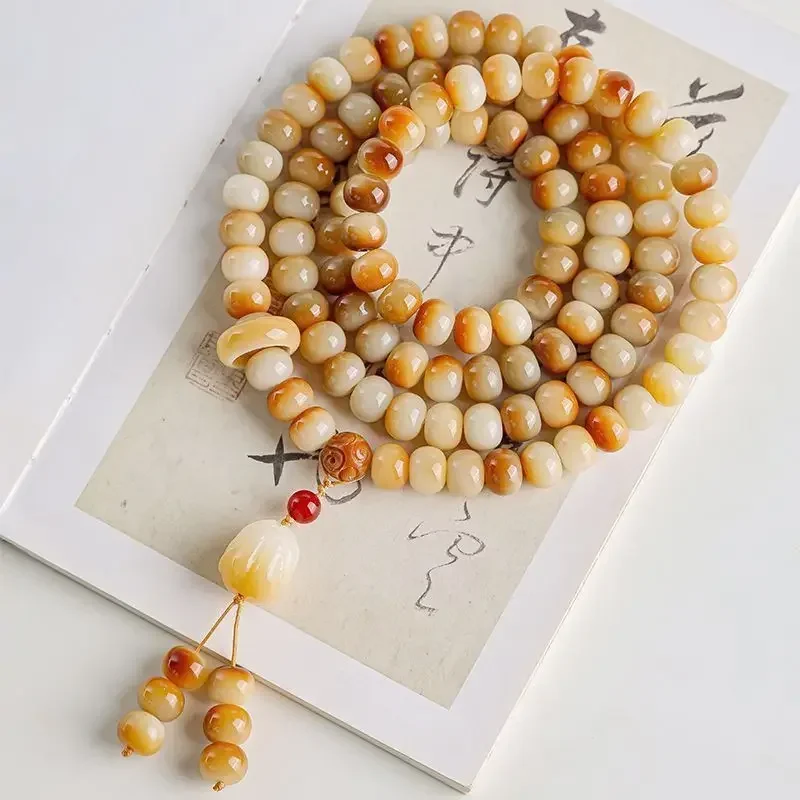 White Jade Bodhi Bracelet 108Pcs Rosary Holding Natural Bodhi Multi-Circle Necklace WenPlay Buddha Bead Hand String Hanging Neck