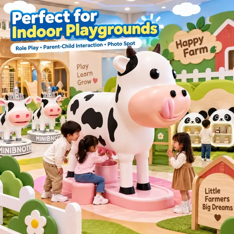 Cute Castle Crown Cow Kiddie Ride LED Light Base Cartoon Animal Amusement Equipment for Indoor Playground Mall Theme Park
