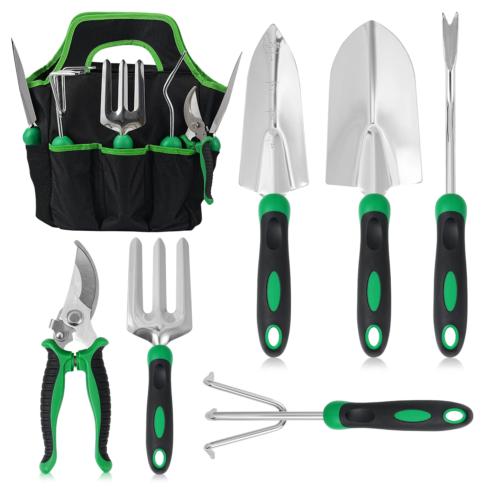 Garden Tool Set, yeueewl Gardening Tools with 7 Pieces Steel Heavy Duty Gardening Hand Tools,Strong Tote Bag for Outdoor