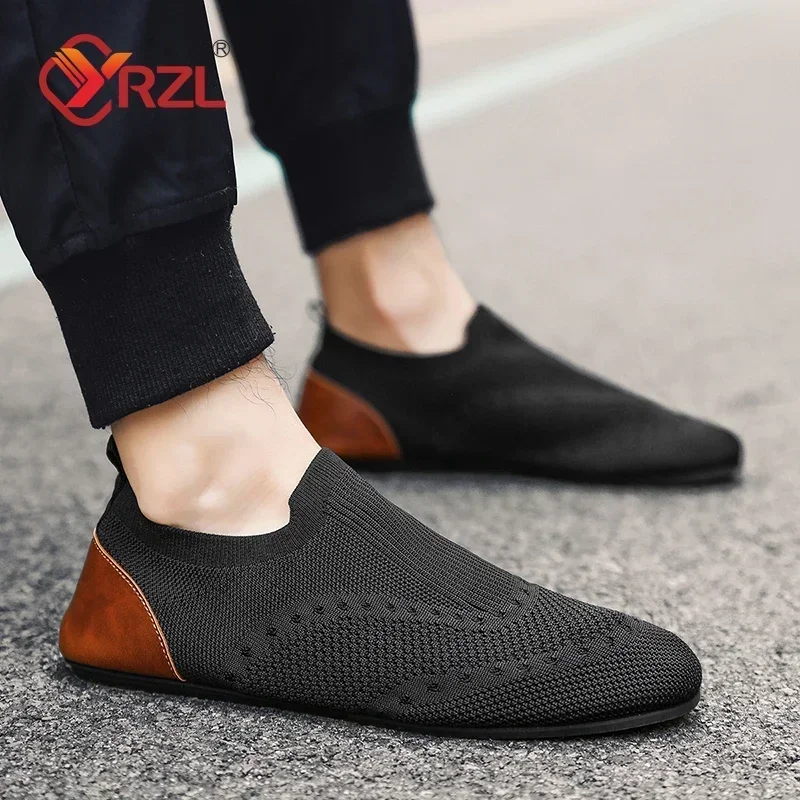 YRZL المتسكعون الرجال لينة القيادة الأخفاف رقيقة أسفل الشقق الذكور أحذية مشي تنفس شبكة حذاء بدون كعب الانزلاق على أحذية رجالي