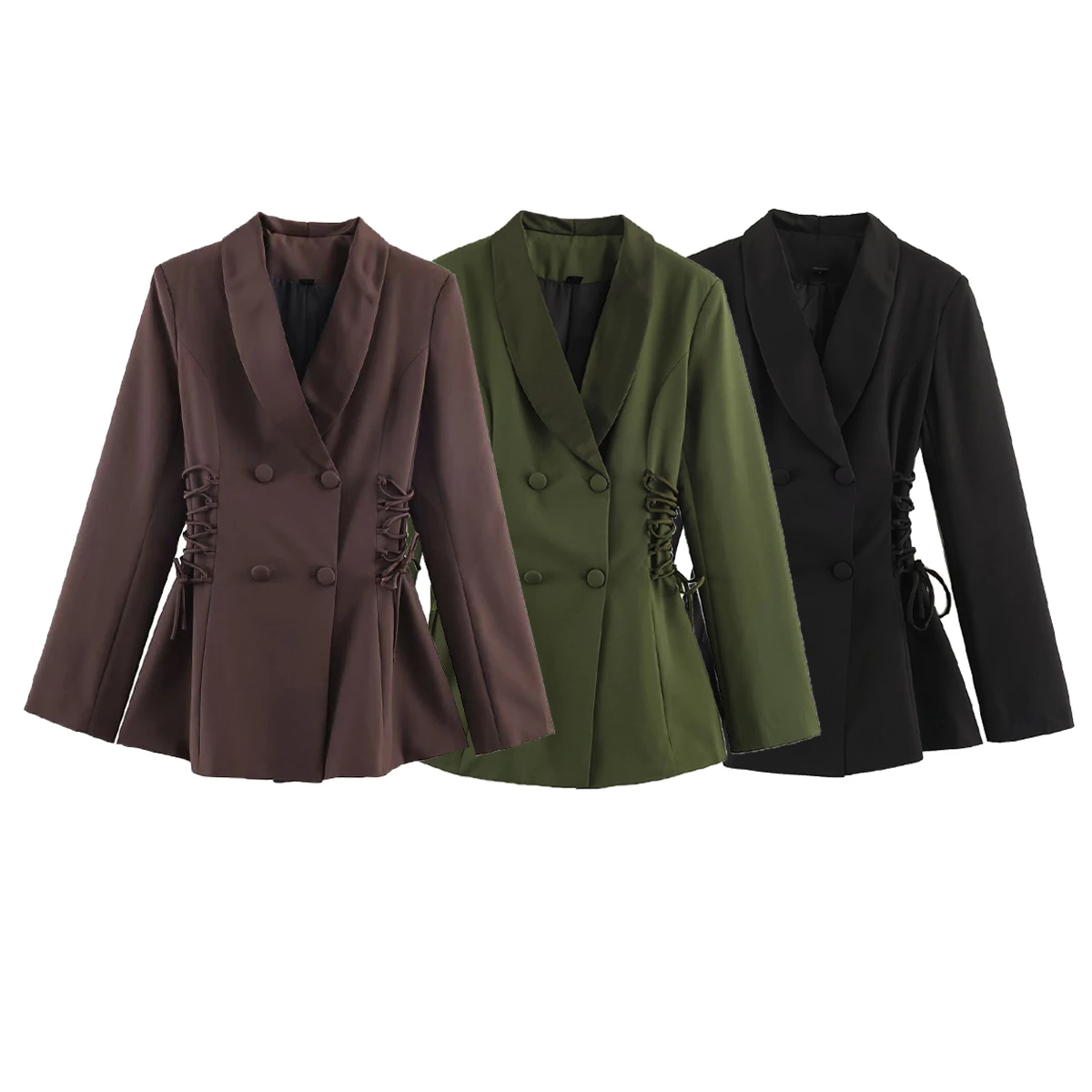 DUOPERI Women Multi-color Lace-up Waist Blazer Lapel Collar Long Sleeve Female Chic Lady Casual Outerwear