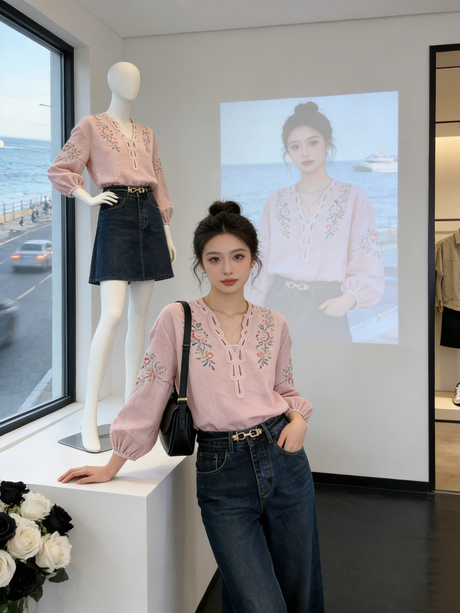 

Нежная женская свободная блузка с V-образным вырезом, рукавами-фонариками, из хлопка и полиэстера, для весны и осени, в стиле «нежный ветер», с кружевом, повседневная, дышащая