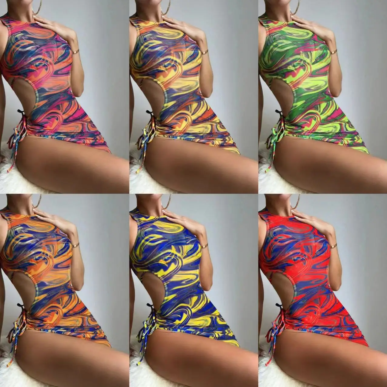 

2025 European and American New Three-piece Set Hollow Strap Drawstring Three-piece Swimsuit Bikini Bikini