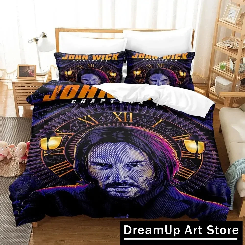 3D John Wick Bedding Set Quilt Cover Bed Cover with Pillowcase Twin Single Queen King Size Boys Adult Home Textile