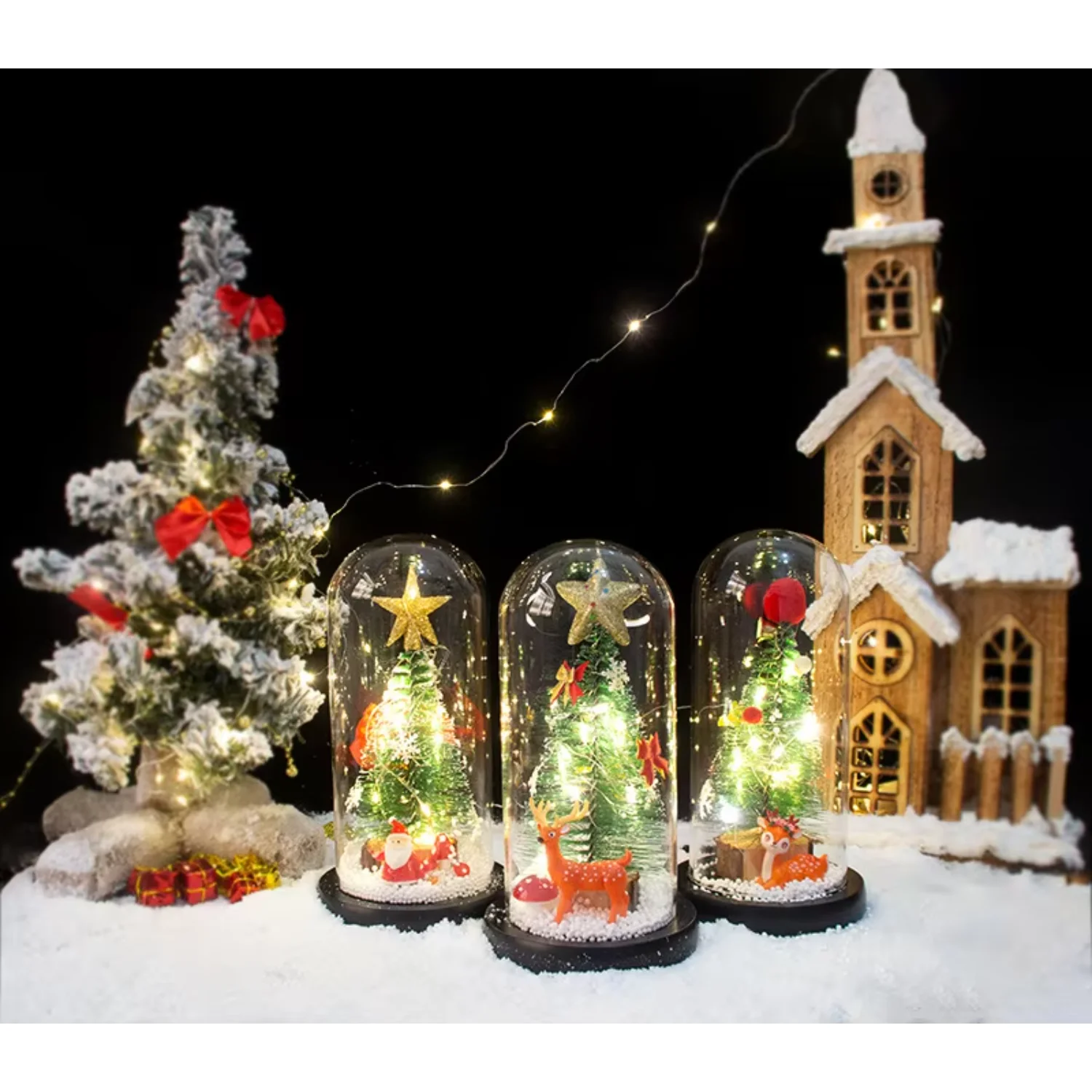 Transparent Display Glass  Christmas Led Lights Glass Bell with Base for Xmas Decoration  Supplies