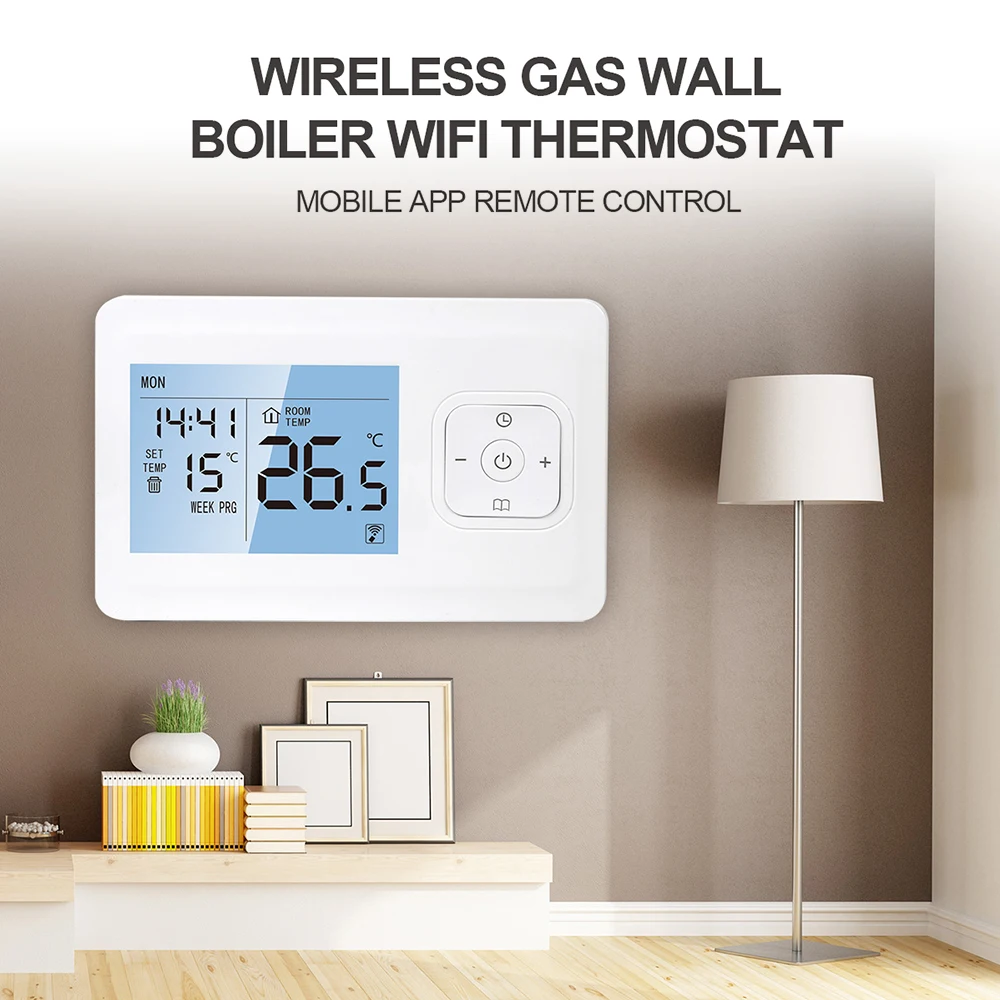 Wi-Fi Smart Thermostat Wireless Programmable Thermostat with RF Receiver Tabletop Wall-Mounted Style APP Control Voice Control