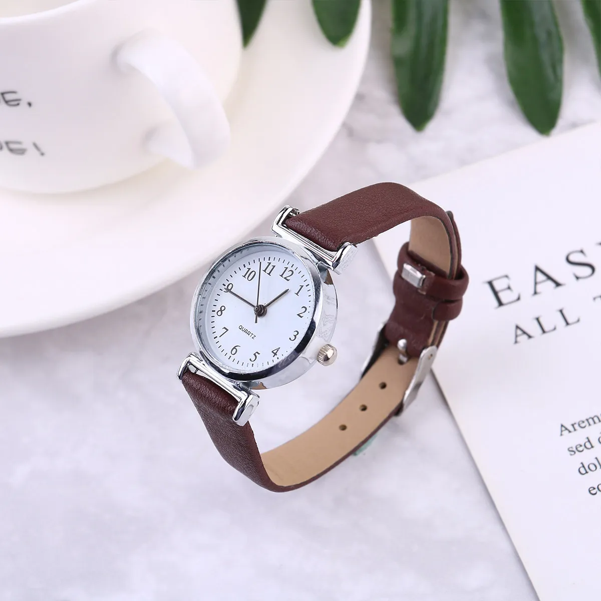 2Pcs Quartz Watch All-Match Elegant Wristwatch Students Boy Men Black White Brown Fashion Gift Quartz Watch Men Wristwatch