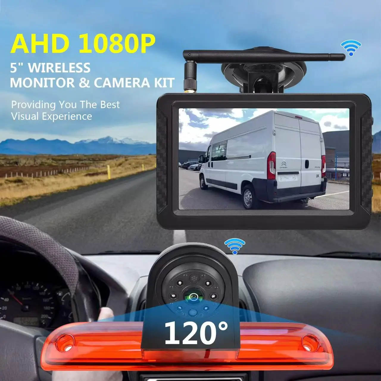 Cámara inalámbrica HD, luz de freno, cámara de marcha atrás con Monitor de 5 "para FIAT Ducato Peugeot Boxer Citroen Jumper, cámara trasera de estacionamiento