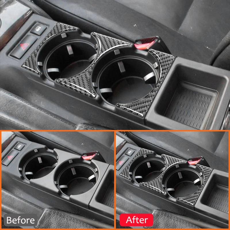 For BMW 3 Series E46 1997-2004 Carbon Fiber Car Center Console Water Cup Holder Panel Trim Frame Interior Decoration Sticker