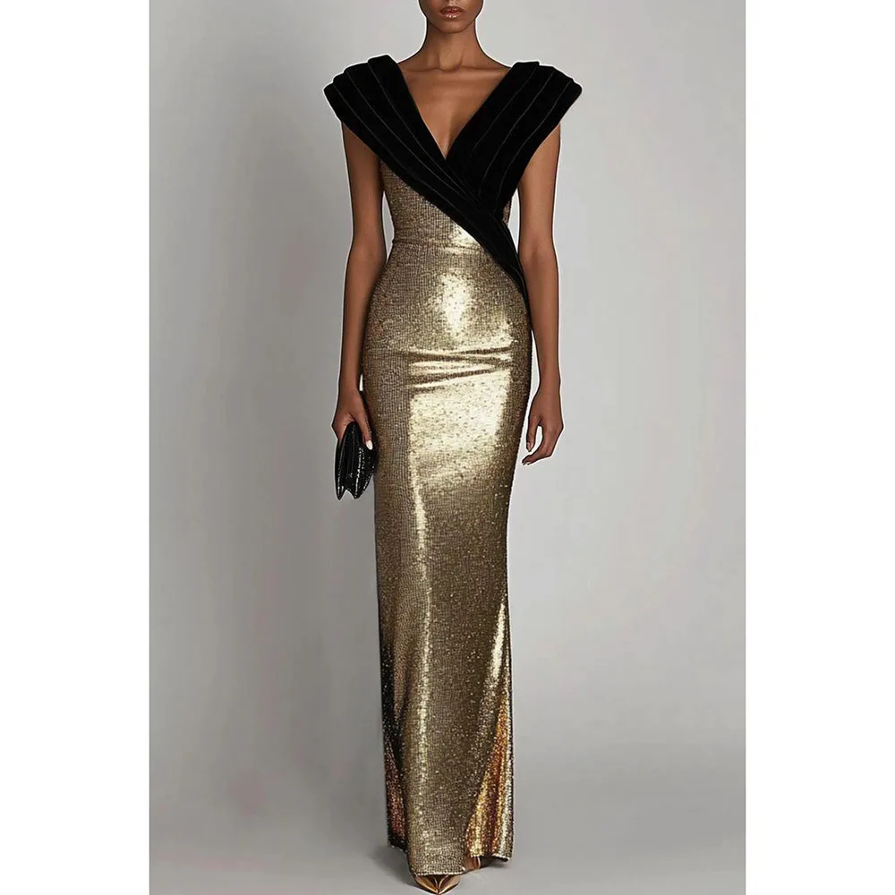 

Classic Evening Dresses V Neck Sleeveless High Quality Mermaid Formal Occasion Customize Banquet Celebrity Female Gowns Simple