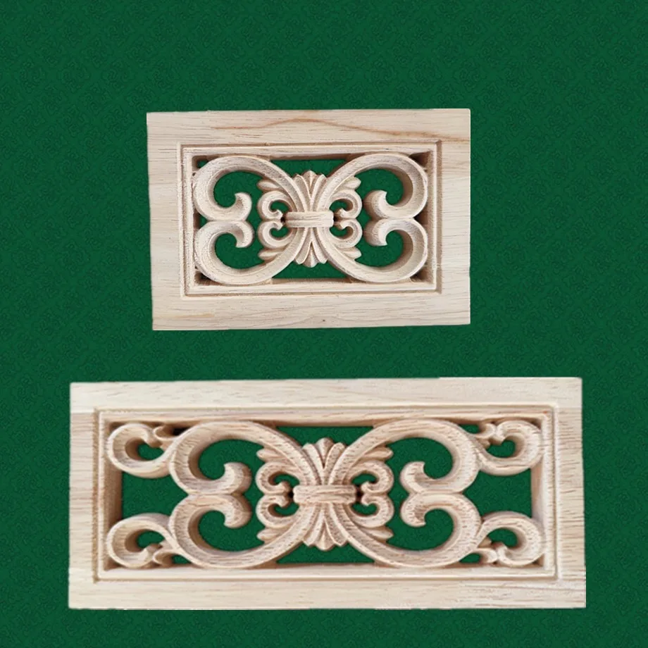 Wood carving rectangular European decal solid wood flower, furniture cabinet door carving, decorative carving stigma square