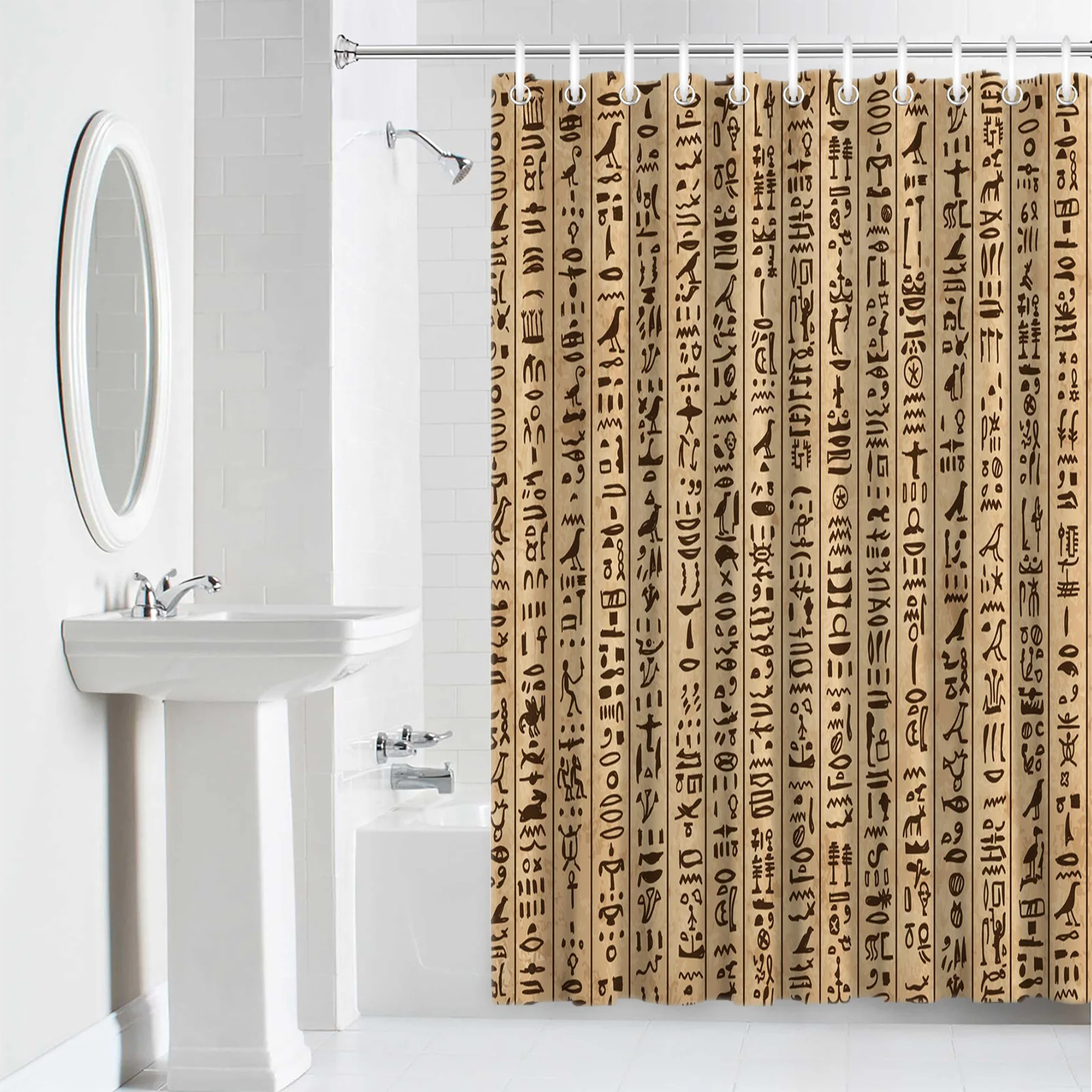 Ancient Egypt Hieroglyphs Retro Style Shower Curtain Home Bath Decorative Waterproof Polyester Fabric Bathroom Curtain