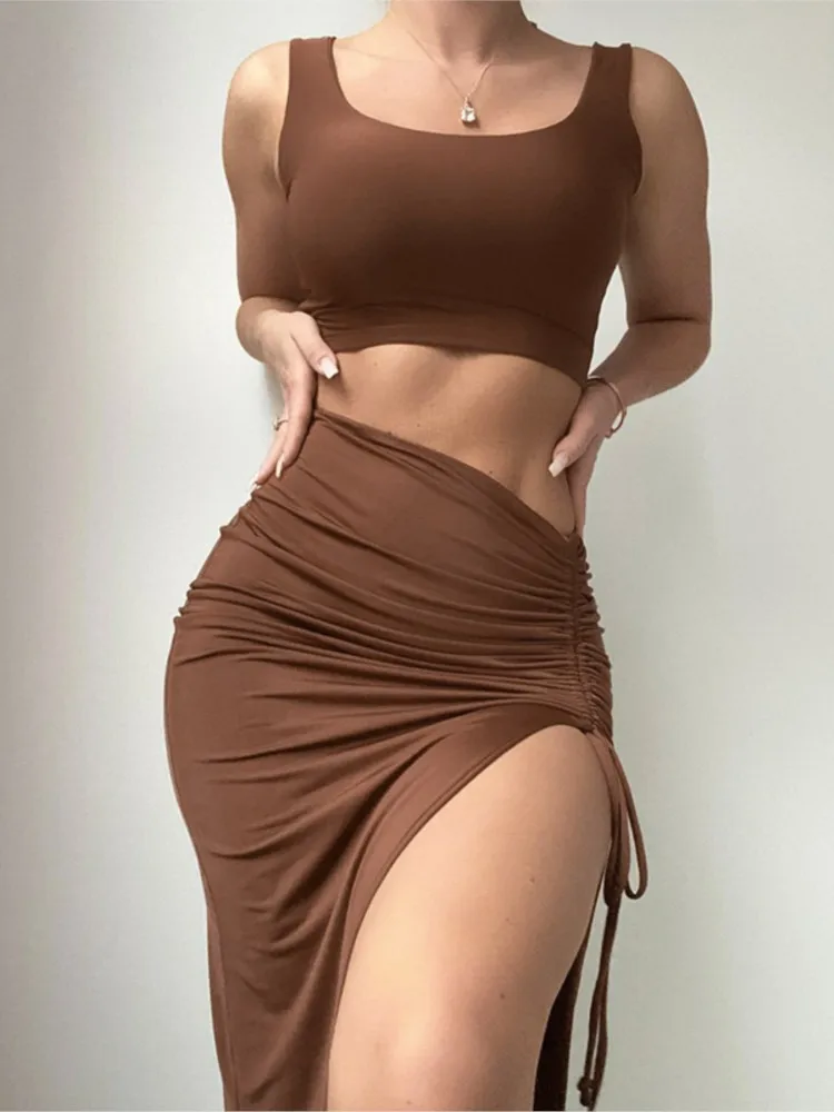 Women's Slim Fit Crop Top And Skirt Two-Piece Fashionable 2026 new Summer Set Sexy Split Design Hip-covering skirt suit