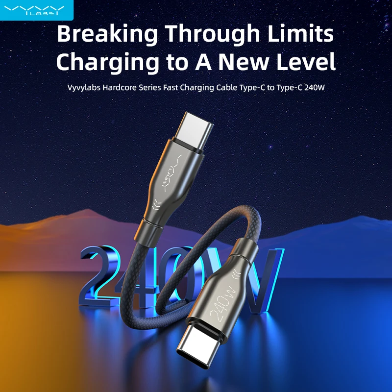 

Vyvylabs USB-кабель типа C, шнур зарядного устройства, зарядный кабель 240 Вт, 3A, плетеный USB-кабель для быстрой зарядки для iPhone/iPad/Samsung/ноутбука