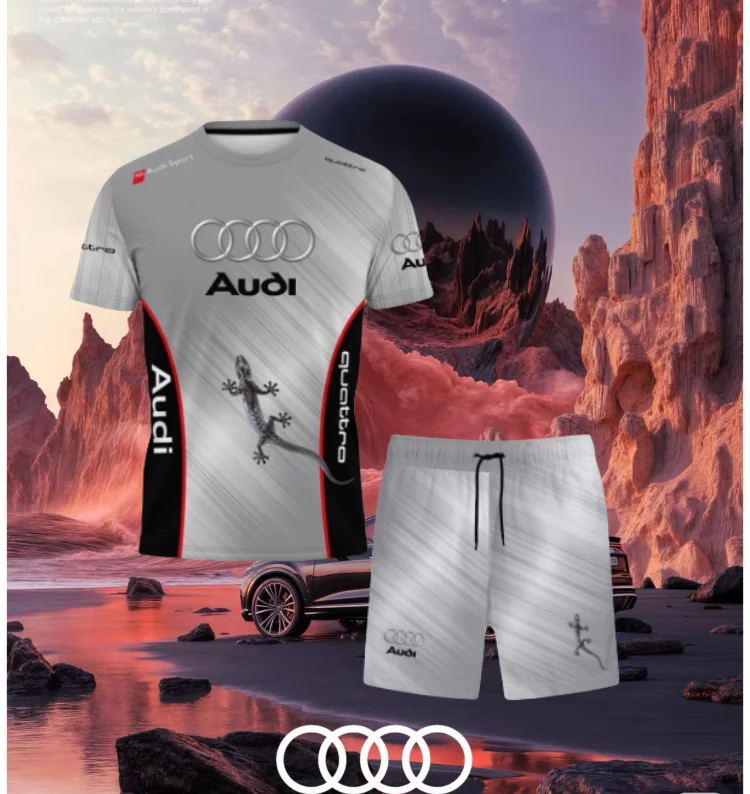 

New 2025 Men's Car Printing Quick-drying T-shirt Set Comfortable and Casual Breathable Sweat-absorbing Short-sleeved Shorts