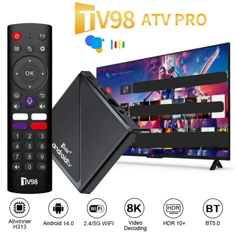 Android 14 TV Box 8K Set Top Box Allwinner H313 HD 4K Quad Core 5G Dual Wifi BT5.0 Support Smart Voice control Remote Control