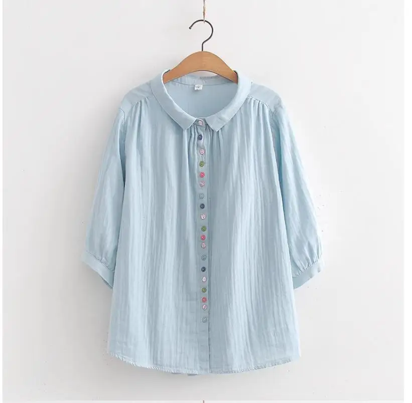 

Ethnic style embroidered stand collar double-layer cotton yarn long-sleeved shirt