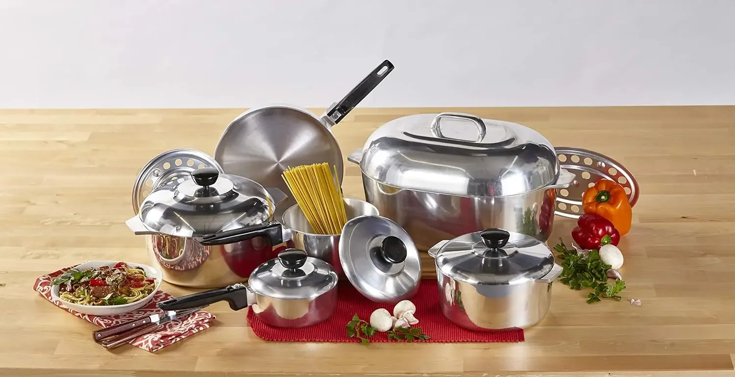 IMUSA USA Heavy Duty 13-Piece Cast Aluminum Cajun Cookware Set, Silver