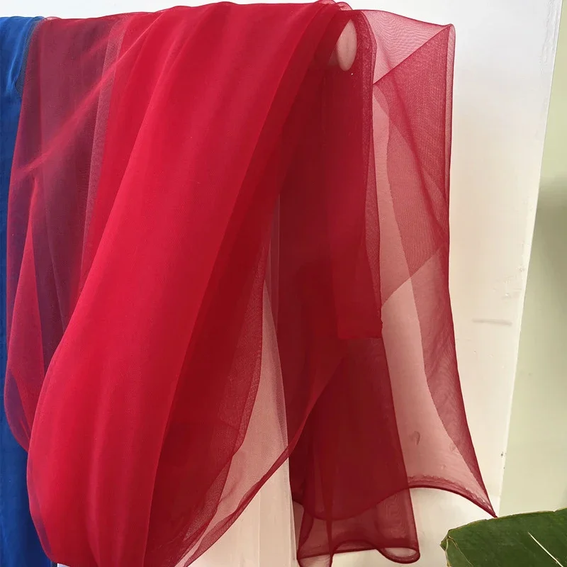 Red Soft Tulle Fabric Wedding Celebration Curtain Clothing Layout Chair Back Yarn Net DIY Sewing Material Dress A gauzy skirt