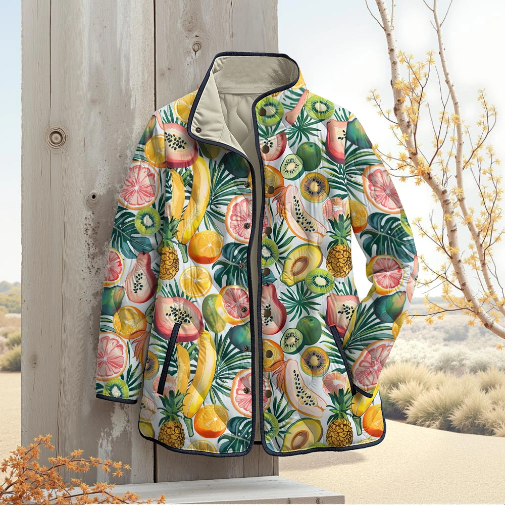 

Women's Long Sleeve Jacket Coats Red Cherry Floral Print Button Front Stand Collar Casual Lightweight Trendy Winter Outerwear