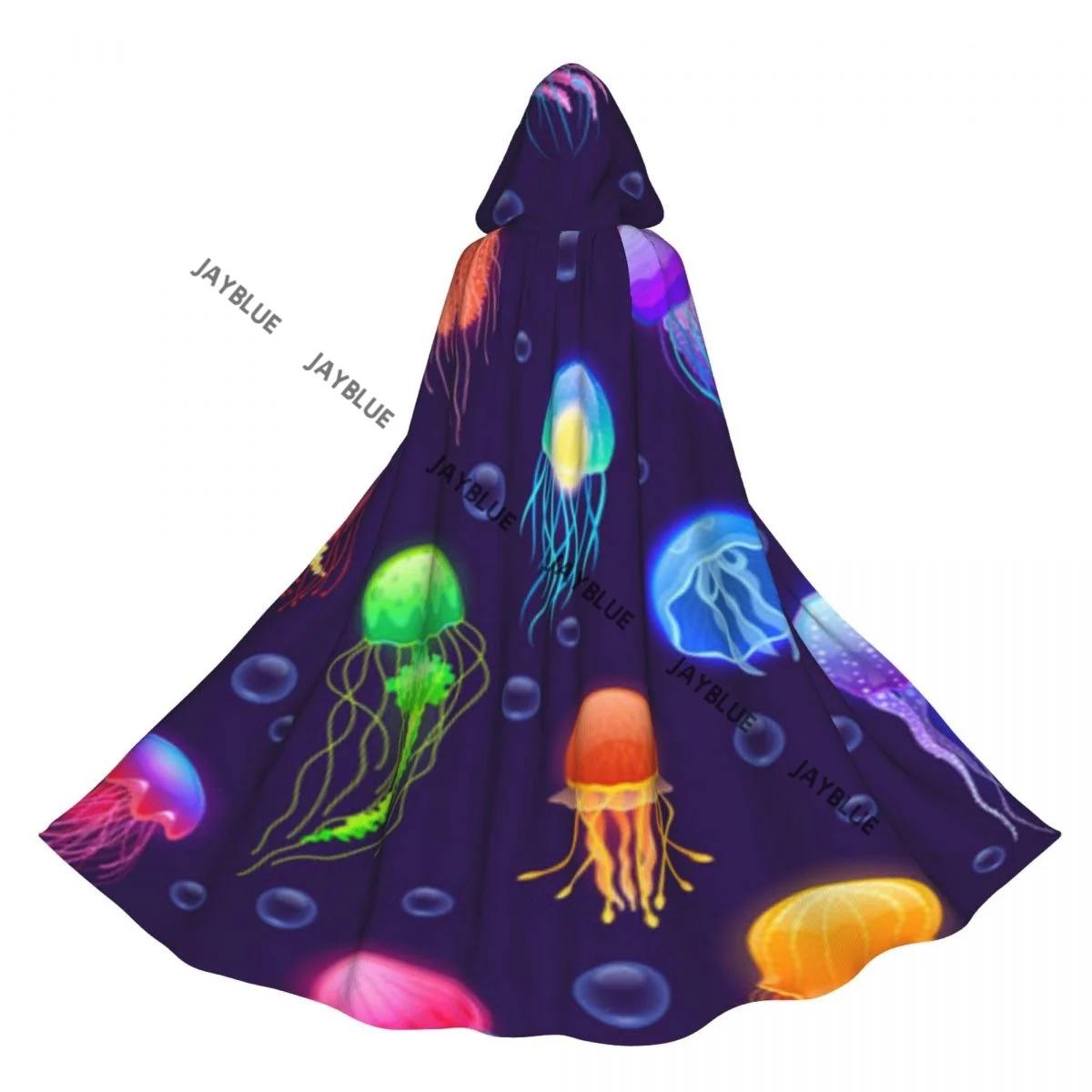 Cute Colorful Jellyfish Pattern Hooded Cloak Polyester Unisex Witch Cape Costume Accessory