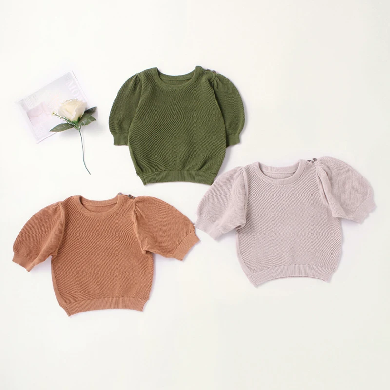 Kids Baby Girls Short Sleeve T-shirt For Girls Tops Summer Baby Girls Hollow Out Knit T-shirt Pure Color Children's Clothes