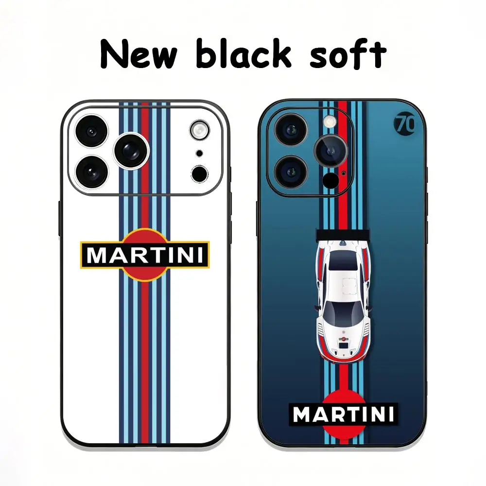 Hot brand M-MARTINI Racing Phone Case Soft black Shockproof Cover For iPhone17 16 e 15 14 13 12Plus Mini Pro Max