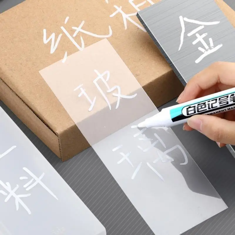 CORA 4x Marker Pens Waterproof Paint Pens White Markers Oil-based Permanent Markers Carpenter Markers for Plastic Glass Metal