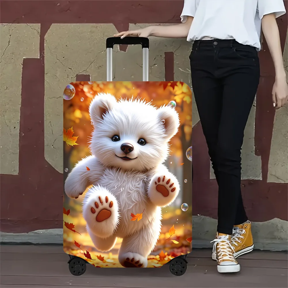 1pc Cute White Bear and Autumn Leaves Print Luggage Cover. Fits Suitcases Measuring 18–32 Inches; Effectively Protects Your Suit