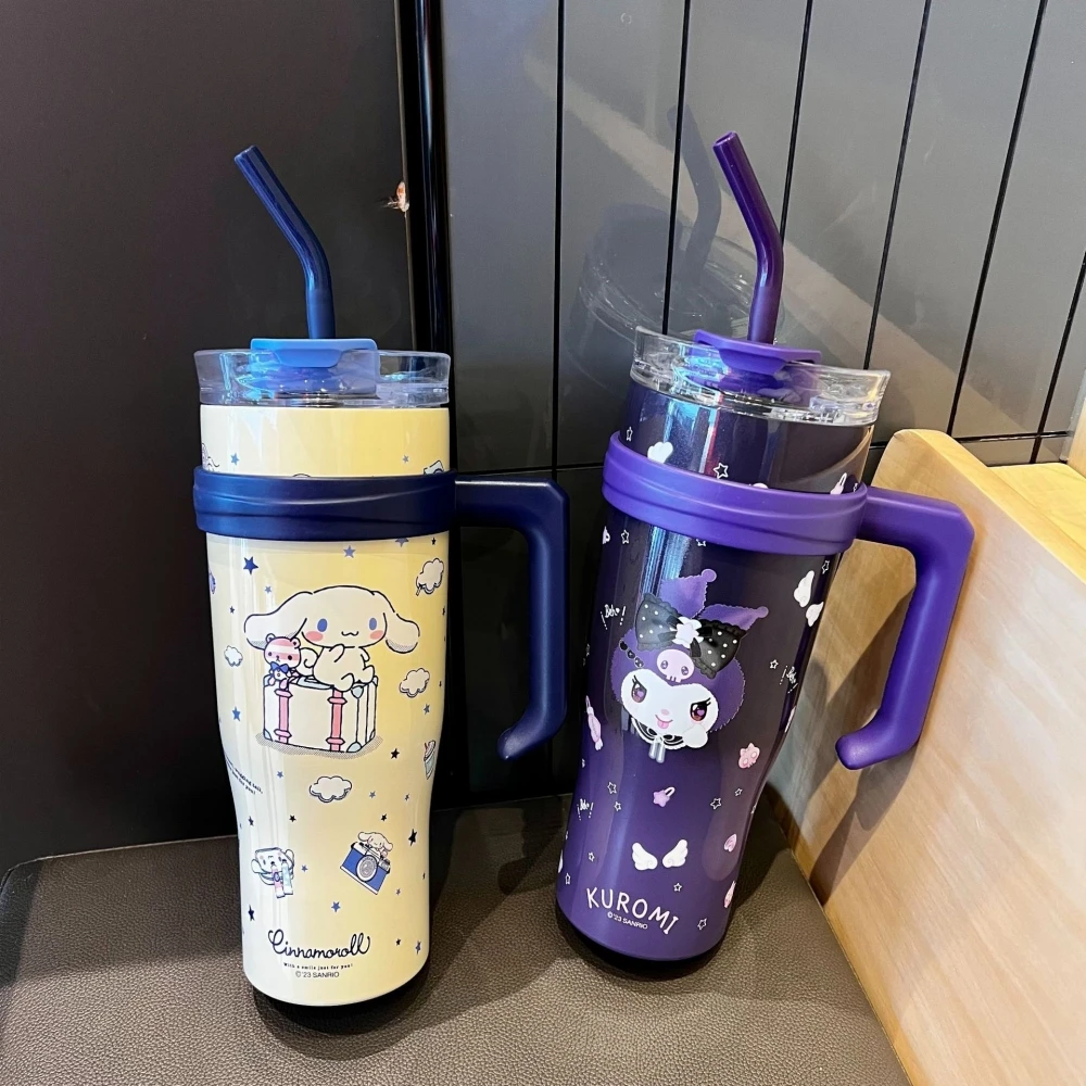 Sanrio Kuromi Thermos Bottle 1200ML Hello Kitty Sippy Water Cup Vacuum Flask Cinnamoroll My Melody High Capacity Insulated Mug