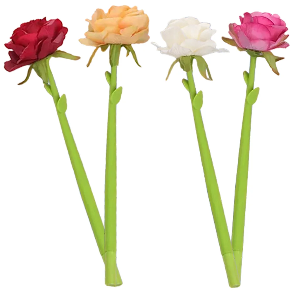 

4 Pcs Ballpoint Pen Refill Rose Artificial Roses Novelty Bulk Cloth Flowers Shaped Writing Pens Office