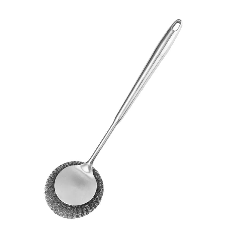 304 Stainless Steel Pot Brush with Long Handle & Pointed Tail for Deep Pots and Pans – Heavy-Duty Wire Ball Scrubber