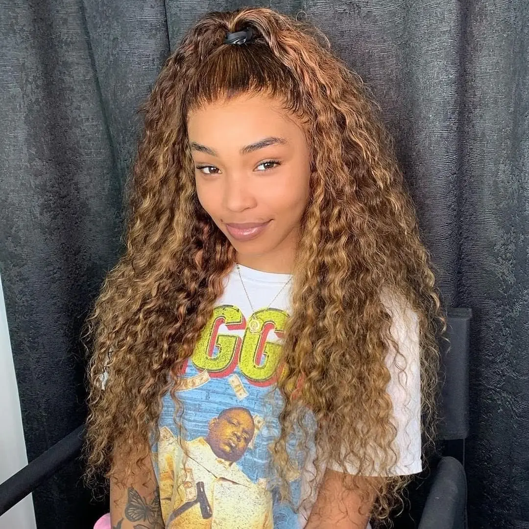 Diepe Golf 5×5 Hoogtepunt Kanten Voorkant Pruiken Echt haar 220 Dichtheid Transparant Honingblond 13×4 Voorgeplukt Kanten Frontale Pruik 4/27