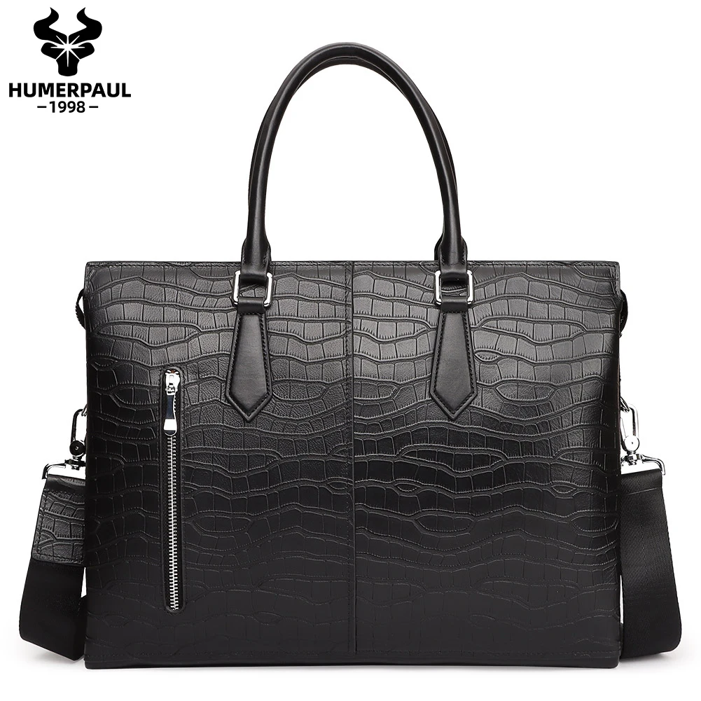 Genuine Leather Men's Briefcase Laptop Bag Business Office Handbag High Quality Crocodile Shoulder Crossbody Bag for Travel