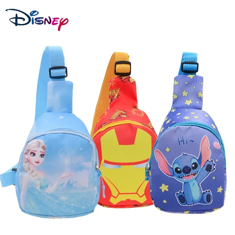 Disney Stitch SpiderMan Children Chest Bag Cartoon Iron Man Boy Girl Cute Mini Outdoor Small Shoulder Bags Kids Zipper Wasit Bag