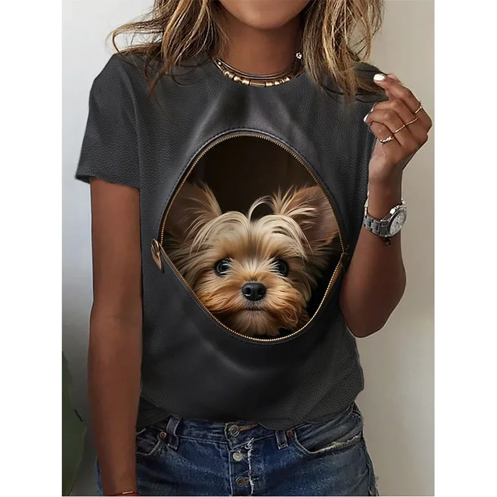 Summer Women Kawaii Dogs Cats Printed T-Shirt Female Fashion Trend Tops Ladies Casual Short Sleeve Clothing Girls O-Neck Tees