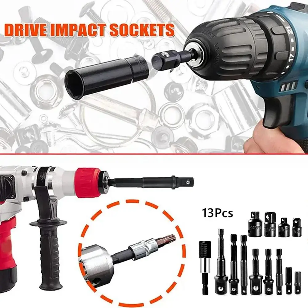 Impact Socket Adapter and Reducer Set Extension Drill Turns Power Into High Speed Nut Driver 1/4 Quick Release Tool Accessories