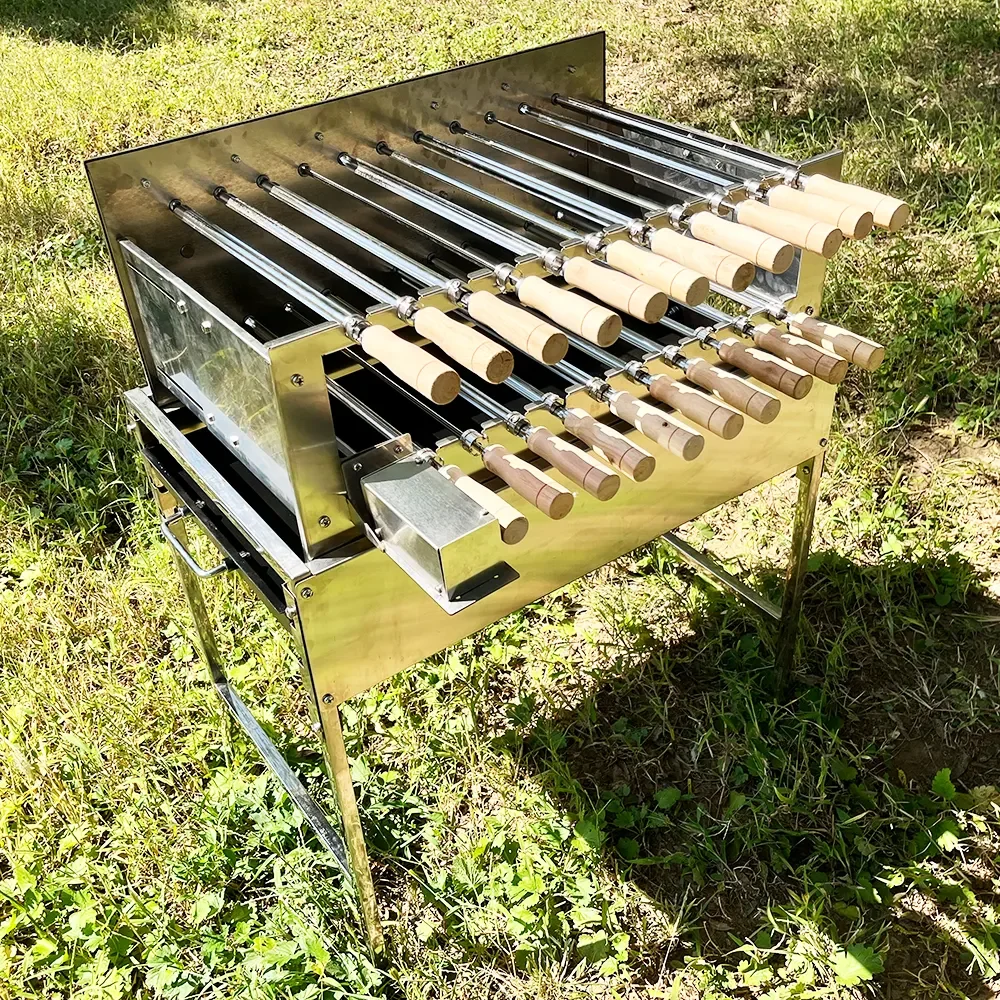 Stainless Steel Outdoor Kitchen Two Layer BBQ Grills Camping Portable Customized OEM Tabletop With BBQ Sticks Grill